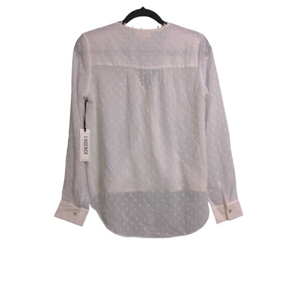 L'Agence Perry Swiss Dot Wrap Blouse Hi Lo Top White Long Sleeve Surplice XS New - Picture 7 of 11